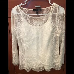 Long sleeve Lace over lay white tank top